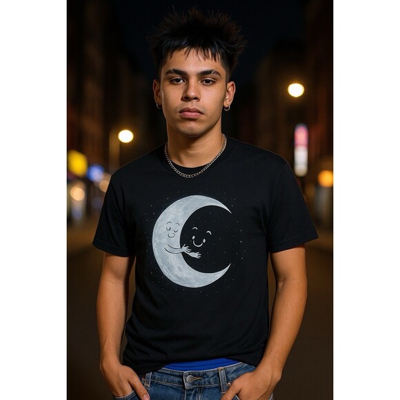 Threadless T-Shirt Mens Black Cotton Moon Hugs Stars Celestial Novelty Size XL - Picture 6 of 10